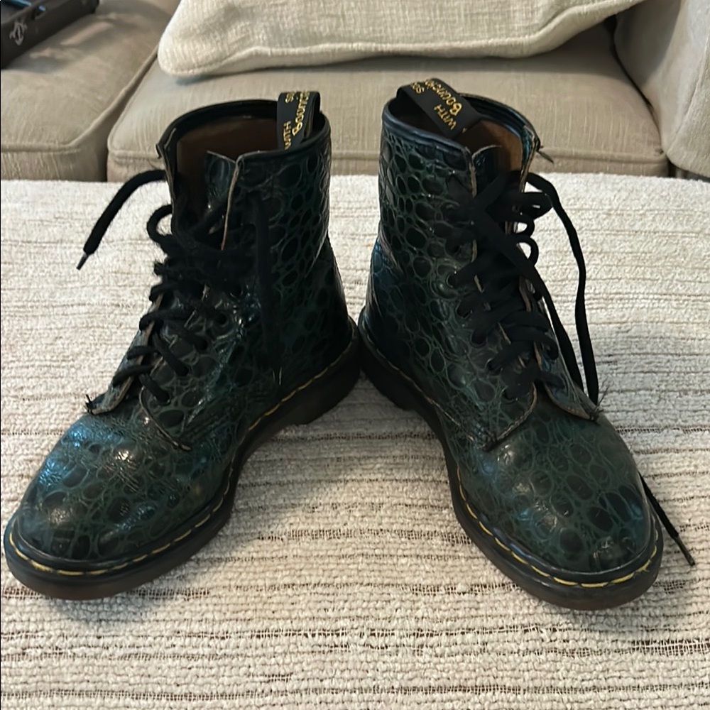 Dr. Martens Dark Green Croc Pattern Boots